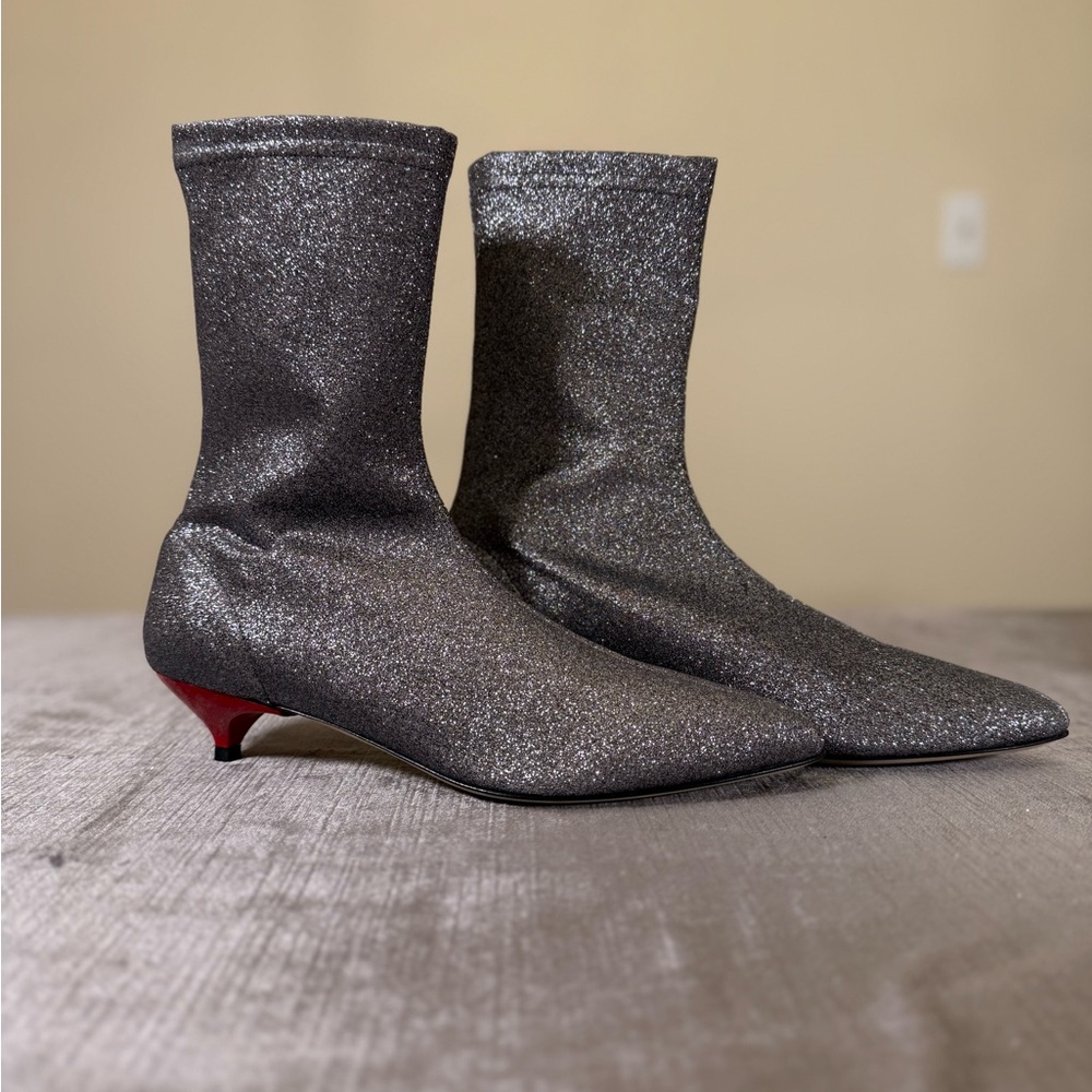 Gia Couture Silver Glitter Ankle Boots EU 40 Red Heel - Picture 5 of 8